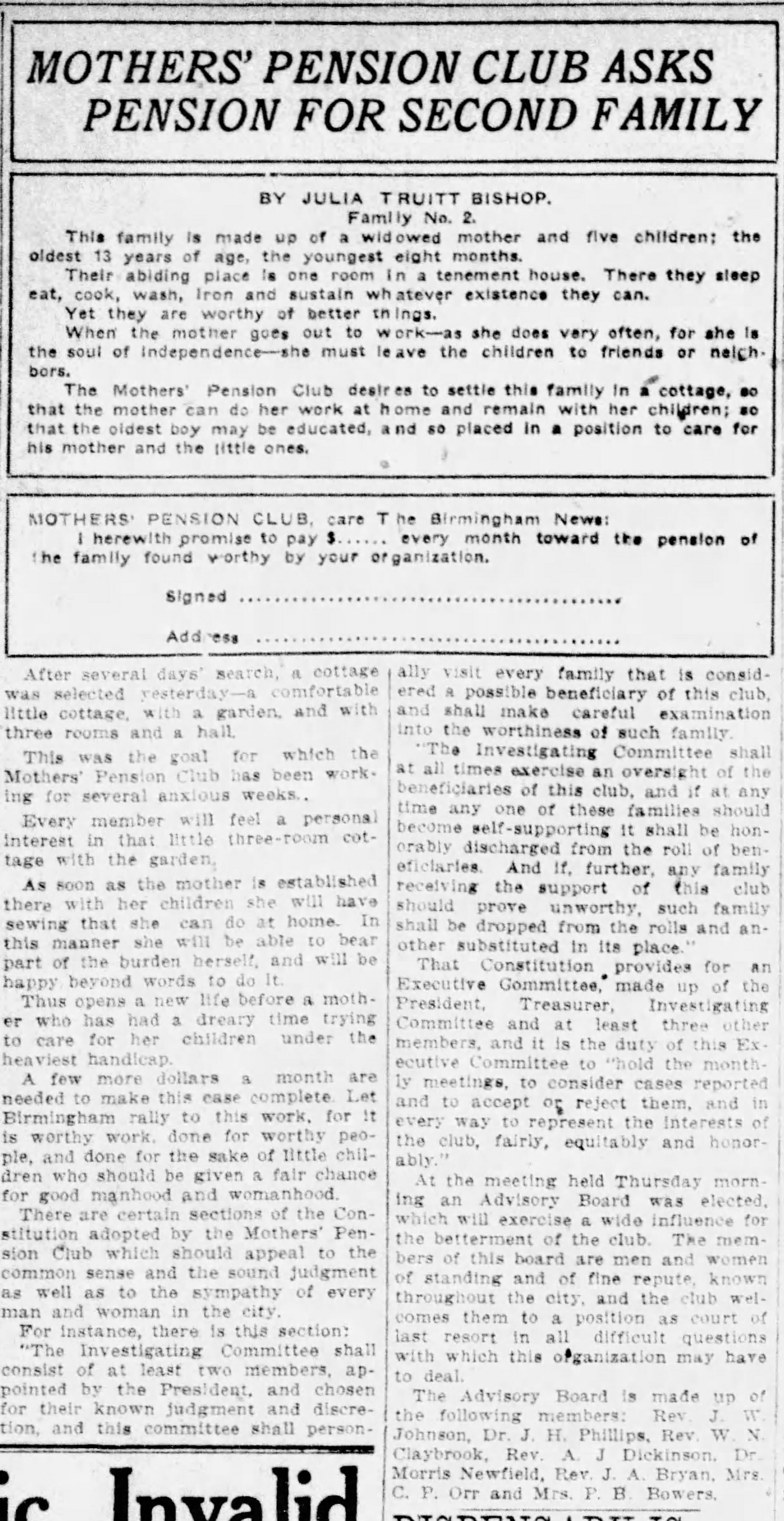 Mothers' Pension Club Asks Pension for Second Family